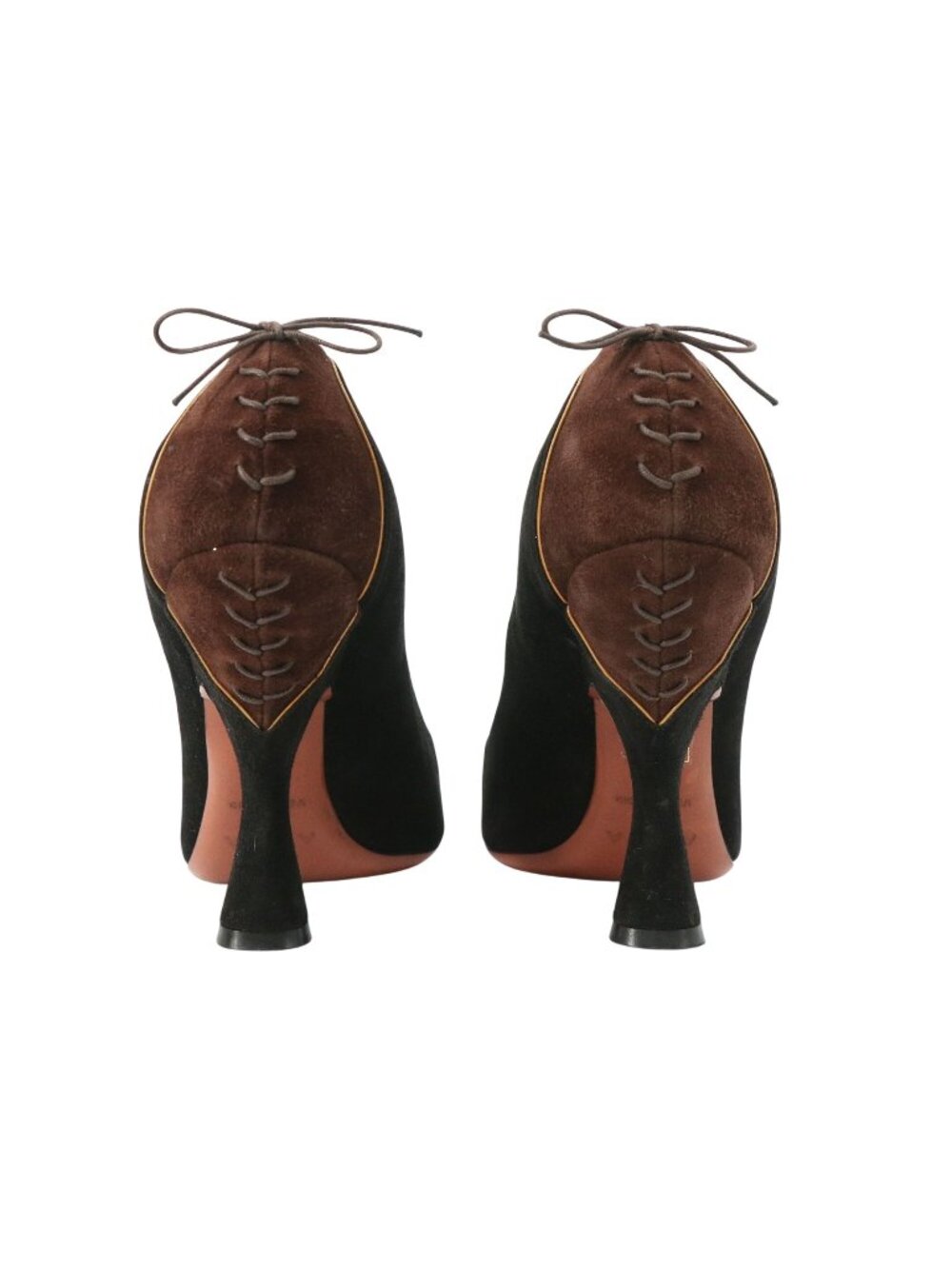 Alaia Paris Black Brown Suede Leather Lace Up Back Bows Pumps Heels 37.5 6.5